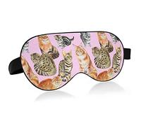 Grey Orange Brown Cats On Pink Eye Masks Cover Blocks Light Sleep Mask Shade Cover Blindfold Relaxing Eyeshade Cover with Adjustable Head Strap for Men Women Kids