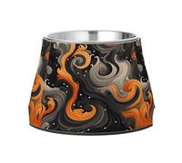 Grey Orange Waves Dog Raised Bowl, 540 ML Feeding Food Pet Bowl Stainless Steel Non-slip High Capacity Cat Bowl