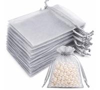 Grey Organza Bags 50PCS, Small Gift Bags 7x9 cm Clear Mesh Pouches with Drawstring, Mini Favour Bags for Wedding, Christmas, Birthday, Candy, Jewellery, Party Supplies