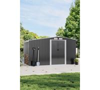 Grey Outdoor Garden Metal Storage Shed with Log Storage Garden Sanctuary Grey One Size