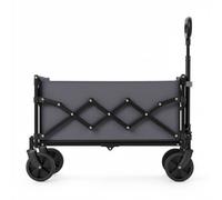 (Grey) Outdoor Utility Wagon, Folding Garden Cart with Adjustable Handle, 4 Wheels, Heavy Duty, Camping, Black