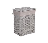 Grey Paint Laundry Wicker Basket Cotton Lining With Lid