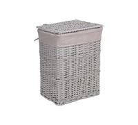 Grey Paint Laundry Wicker Basket Cotton Lining with Lid (Grey, Large)