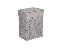 Grey Paint Laundry Wicker Basket Cotton Lining with Lid (Grey, Medium)