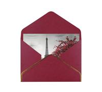 Grey Paris Eiffel Tower Cityscape Red Flower Blank Cards With Envelopes,Greetings Single Cards With Envelopes,Send To A Close Friend