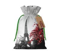 Grey Paris Eiffel Tower Cityscape Red Flower Drawstring Gift Bags Small Item Treats Wrapping Storage Bags Christmas Birthday Party Holiday