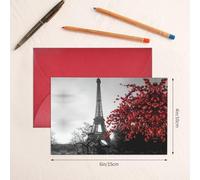 Grey Paris Eiffel Tower Cityscape Red Flower Greetings Single Cards With Envelopes,Greeting Cards Thinking Of You, Encouragement Cards