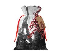 Grey Paris Eiffel Tower Cityscape Red Flower Print Gift Reusable Drawstring Decor Bags Festive Birthday Party Favors Pouchesor