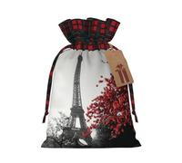 Grey Paris Eiffel Tower Cityscape Red Flower Print Reusable Gift Drawstring Decor Bag Holiday Party Favor Pouches Wedding Seasonal