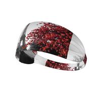 Grey Paris Eiffel Tower Cityscape Red Flower Printed Athletic Head Wrap, Non Slip Hair Band, Keeps Sweat Out of Eyes for Yoga Gym Workout