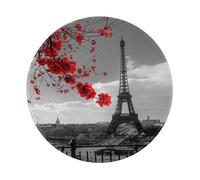 Grey Paris Eiffel Tower Cityscape Red Flower Printed Gaming Mouse Pad 1 PCS, Round Non-Slip Rubber Base Laptop Mousepad Desk Mat for Gamer, Office, Home