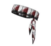 Grey Paris Eiffel Tower Cityscape Red Flower Printing Multifunctional Sports Double-Sided Headscarf Sports Stretchable Casual Lightweight Headband