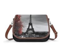Grey Paris Eiffel Tower Crossbody Bags for Women Vegan Leather Handbags with Adjustable Strap Trendy Medium Shoulder Bag Lightweight Travel Saddle Bag Little Purse Wallet