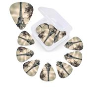 Grey Paris Eiffel Tower Print Guitar Picks 12 Pack with Guitar Organizer Storage Box Guitar Accessories Ukulele for Acoustic Guitar, Bass,