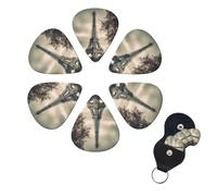 Grey Paris Eiffel Tower Print Guitar Picks 6 Pack with Custom Guitar Storage Box Organizer for Men Women Guitar Accessory