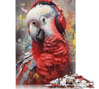 Grey Parrot Headphones Puzzle Jigsaws 500 Pieces for Adults Wooden Puzzle for Adults And Teenager Jigsaw Puzzles for Adult 500pcs (52x38cm)