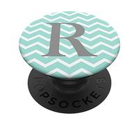 Grey Pastel Mint Chevron Patterned Monogram Letter R PopSockets Swappable PopGrip