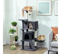 (Grey) PawHut 140cm PawHut Cat Tree with Sisal Scratching Posts, Cat Houses