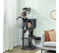 PawHut 160cm Cat Tree, Multi-Level Large Cat Tower with 3 Sisal Scratching Posts, Condos, Plush Perches, Hammock, Ladder, Dangling Balls, Kitten Activity Centre for Kittens Playing Relaxing, Dark Grey