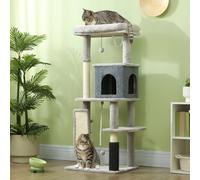 (Grey) PawHut Cat Tree Tower Scratching Post Bed House, 132cm