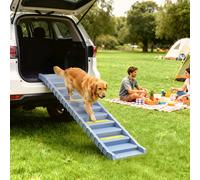 PawHut Foldable Dog Ramp for Cars High Bed, Portable 10-Step, Grey | Dog Stairs, Non-Slip Strips & Pads, Lightweight Pet SUV Truck Steps, Support Up to 25 KG