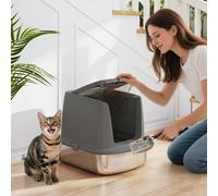 (Grey) PawHut Stainless Steel Litter Box, Enclosed Metal Cat Litter Tray with Scoop