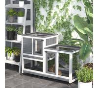 (Grey) PawHut Wooden Indoor Rabbit Hutch Guinea Pig House Small Animal Cage W/ Wheels