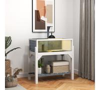 (Grey) PawHut Wooden Tortoise House with Storage Shelf, Clear Observation Windows