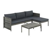 Grey PE Rattan 3pcs Patio Lounge Sofa Set w/ Cushions, 180x58x58cm, Steel Frame