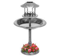 Grey Pedestal Bird Bath Feeder Planter Solar Light Garden Feeding Table Station