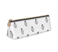 Grey Penguin Leather Pencil Case Large Capacity Pencil Pouch Pencilbag Pouch with Zipper Pen Holder