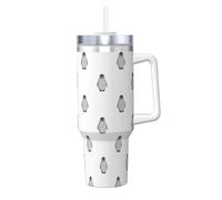 Grey Penguin Print 40oz with Straw and Lid, Stainless Steel Double Wall Vacuum Insulated Coffee Mug for Hot and Cold Coffee, Travel Mug with Handle