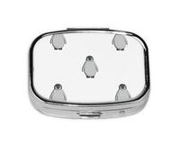 Grey Penguin Print Square Metal Pill Box Decorative Pill Case - Carry Your Meds in Style (Rectangular)