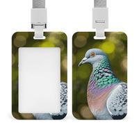Grey Pigeon ID Badge Holder with Lanyard - Hard Plastic ID Card Holder Waterproof Name Tag Holders, Heavy Duty Badge Reel Vertical Card Protector for Office Nurse Teacher