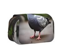 Grey Pigeon Print Double Clamshell Pen Case, Zipper Pockets, Large Capacity For Art Supplies & Travel