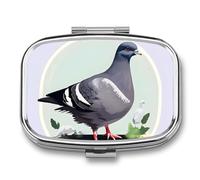 Grey Pigeon Print Pill Box 2 Compartment Waterproof Pill Case with Mirror Square Container Metal Medicine Box Organizer Portable Vitamin Case for Pocket & Purse Travel