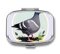 Grey Pigeon Print Pill Box 2 Compartment Waterproof Pill Case with Mirror Square Container Metal Medicine Box Organizer Portable Vitamin Case for Pocket & Purse Travel