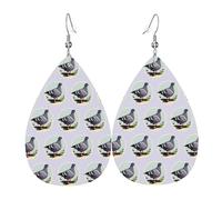 Grey Pigeon Print Teardrop Faux Leather Earrings Set For Women Printed Lightweight Dangle Drop Pierced Girls