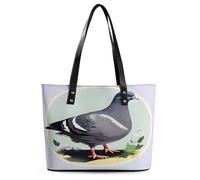 Grey Pigeon Print Tote Bag Large Soft Leather Purse with Zipper Lightweight Ladies Shoulder Handbag