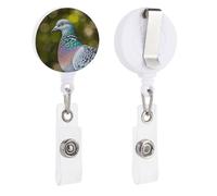 Grey Pigeon Retractable Badge Reel - Personalized ID Name Badge Holder with Lanyard Cute Badges Reel Holder Round Nurse Doctor Name Tag Badges Clip for Work