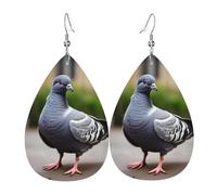 Grey Pigeon Teardrop Faux Leather Earrings Set For Women Printed Lightweight Dangle Drop Pierced Girls