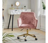 (Grey-Pink) Modern Velvet Upholstered Home Office Swivel Task Chair Armchair