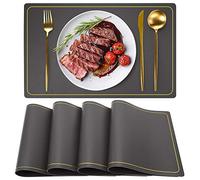 Grey Placemats, PU Faux Leather Placemats, Wipeable Waterproof Non Slip Placemats, Table Mats Set of 6, Rectangle Easy Clean Placemats, WEHVKEI Place Mats for Home Kitchen Dining Table Dinner (6 PCS)