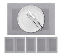 Grey Placemats Set of 6 Table Mat Non Slip Washable Wipeable Tablemat Heat Resistant Waterproof Table Mats for Party Kitchen Dining 17.7" x 11.8" (45cm x 30cm) Grey 2