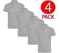 True Face Mens Polo Shirt Plain Tshirt Short Sleeve Summer Work Pique T Shirt Workwear Adult Tee Classic Casual Top Grey Plain - 4 Pack XXL