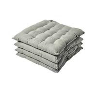 Homescapes Chair Pads - Grey Plain, 100% Cotton with Straps, 40 x 40 cm, Set of 4