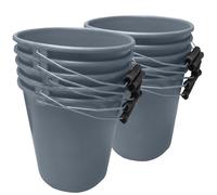 Grey Plastic Calf Feed Buckets Heavy Duty with Metal Handle - 1 Gallon 5L Bucket 10 Pack