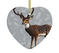 Grey Plum Deer Ceramic Christmas Heart Pendant, The Pottery Piece is Available with Silk Thread