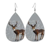 Grey plum deer Leather Earring. Stylish teardrop shape, perfect for women, and a great decorative choice for parties and holidays.