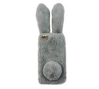 Grey Plush Bunny Furry Phone Case for SE 2020/7/8, Cute Stuffed Animal Plush Fluffy Case for girl, Soft cozy faux protective Cover for 7/8/SE 2 New